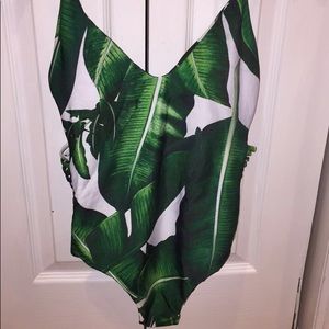 One Piece Bathing Suit With Palm Tree Leaves